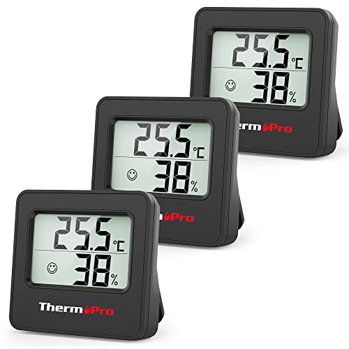 ThermoPro TP157 3 Pezzi Termometro Ambiente Interno Casa, Igrometro Digitale Misuratore Umidità con Sensore Umidità e Temperatura per Camera Ufficio e Serra