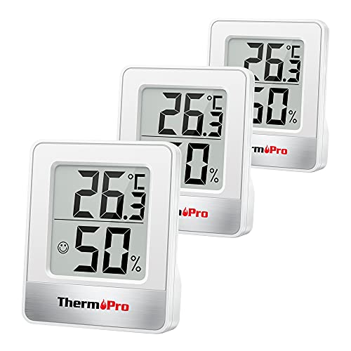 ThermoPro TP49-3 Pezzi Mini Igrometro Termometro Digitale Termoigrometro da Interno per Casa Monitor di Temperatura e umidità per Ambienti con Livello di Comfort, Bianco