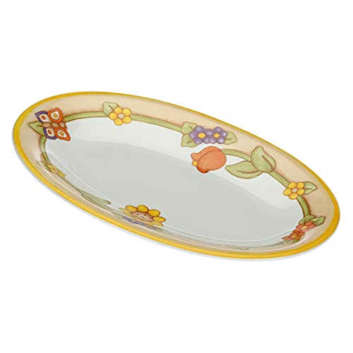THUN - Piatto Ovale Multiuso con Fiori e Farfalla - Cucina, per La Tavola - Idea Regalo - Linea Country - Porcellana - Ø 38 cm
