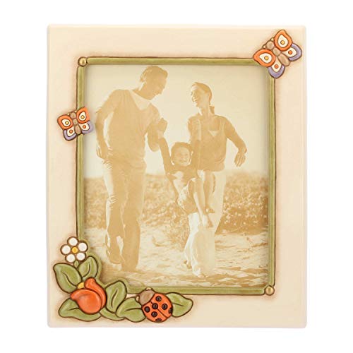 THUN - Portafoto Maxi con Farfalle, Fiori e Coccinella Colorata - Accessori per la Casa - Linea Country - Ceramica - Formato Foto 21x26 cm