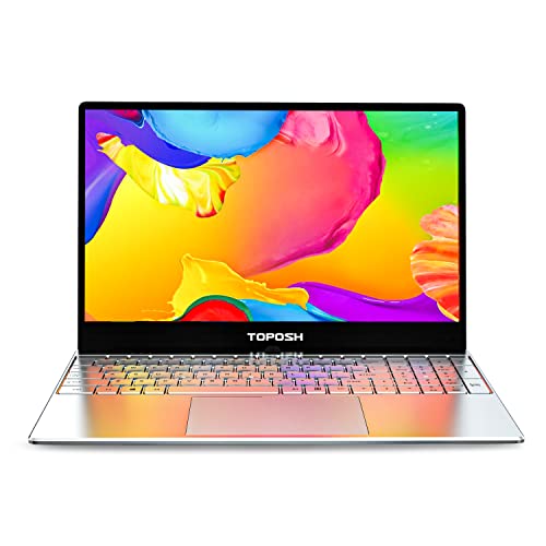 TOPOSH PC Notebook Windows 10 Laptop, 15,6 pollici, 8 GB di RAM, SSD da 256 GB, Intel Celeron 5205U, con tastiera retroilluminata QWERTY US, 2.4G 5G Wifi, Bluetooth 4.2 - Argento
