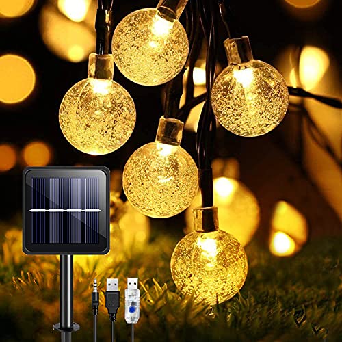 TOPYIYI Catena Luminosa Esterno Solare, 8M 50 LEDs Luci Solari Esterno, USB Ricaricabile 8 Modalità, Impermeabile IP65 Luci Natale Solare Esterno per Giardino, Patio, Recinzione, Festa Natale