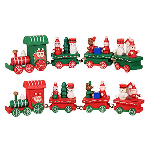 Toyvian 2 pezzi di treni di natale giocattoli creativi in legno trenino ornamento regalo di natale giocattolo per bambini (rosso e verde)