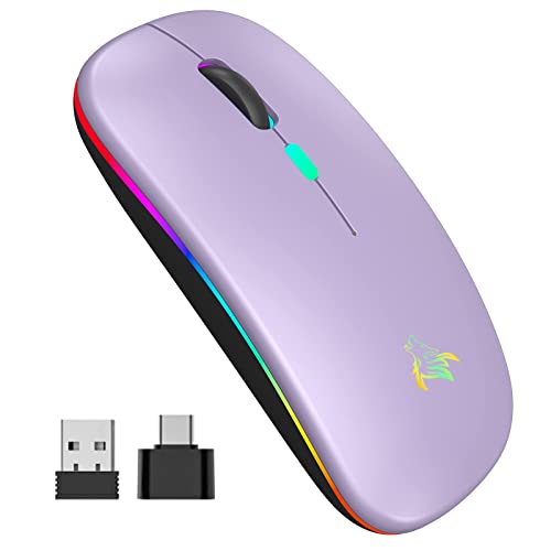 TQQ Mouse wireless ricaricabile, mouse retroilluminato a 7 colori con mini ricevitore USB da 2,4 GHz, mouse gaming, compatibile con laptop, PC, Compatibilità, Chromebook, Notebook