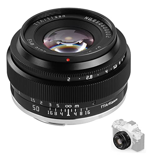 TTArtisan Obiettivo F2 da 50 mm, Full Frame MF per fotocamere mirrorless Solo per fotocamere Olympus M43 Mount MM1 EIPL1 E-P1 E-M1 Pen F per Panasonic G1 G85 GF1 GX1 GM1 GH5 e altro (nero)