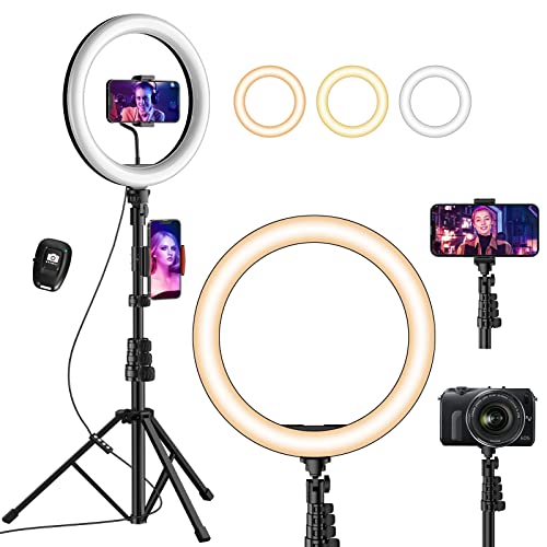 UPhitnis 12  Ring Light, Luce per Selfie, 63  Staffa Triangolare, Luce ad Anello LED da 3 modalità di Illuminazione con 10 luminosità, per Trucco, Fotografia, Youtube e Video Selfie