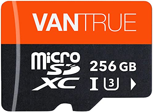 VANTRUE 256 GB Scheda di memoria microSD, UHS-I U3 4 K, con adattatore, compatibile con Dashcam, smartphone, tablet, Action Camera e telecamera di sorveglianza (256G)