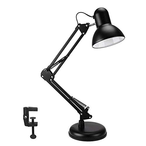 WAFTING Lampada da scrivania con braccio oscillante, lampada da tavolo, LED aggiuntivi, con morsetti, struttura in acciaio, posizione dell’ombra regolabile, per ufficio, casa e pensionati, colore nero