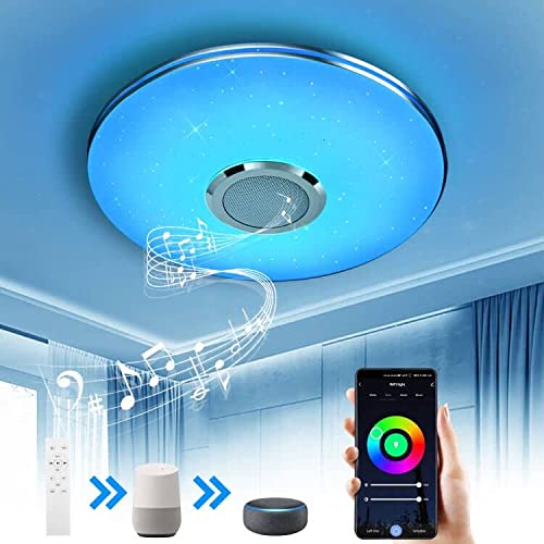 Wayrank Plafoniera LED con Altoparlante Bluetooth,36W RGB Lampada da Soffitto con Telecomando e Controllo APP, Lampada LED Colorata Compatibile con Alexa Google Assistant, Ø29cm