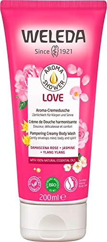 Weleda Aroma Shower Love, bagno doccia dalla texture cremosa con aromi 100% naturali di rosa, gelsomino e ylang ylang, tollerabilità cutanea dermatologicamente testata (1X200 ml)