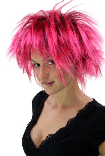 Wig Me Up - Parrucca Da Carnevale, Punk Anni 80, Colore Nero-Rosa, Pw0078-P103Pc41(A420)