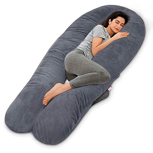 Wndy s Dream Cuscino gravidanza, grande cuscino per tutto il corpo a forma di U, cuscino multifunzionale per gravidanza 78 x 158 cm, rivestimento grigio