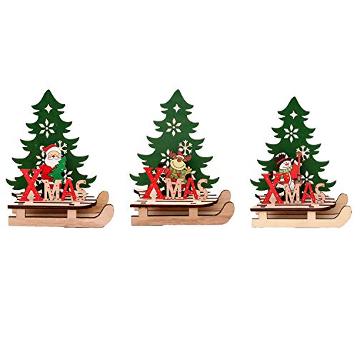 Wohlstand 3pcs Ornamento di Natale in Legno,Fai da Te Cartoon Puzzle,Decorazioni di Albero di Natale,di Slitta Decorazioni di Natale per l Home Store Office