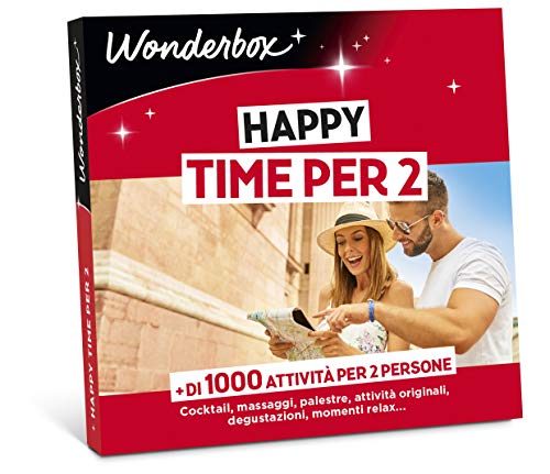 Wonderbox - Happy Time per 2 | Cofanetto Regalo Coppia | Pacchetti Regalo Validi per 3 Anni E 3 Mesi | Cofanetto Regalo Donna, Cofanetto Regalo Uomo | Gift Box | Regali di Coppia O per Due Amici