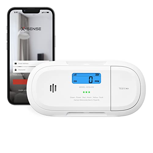 X-Sense Rilevatore di monossido di carbonio intelligente Wi-Fi, notifiche push in tempo reale tramite app X-Sense Home Security Batteria, batteria sostituibile, design indipendente, XC04-WX