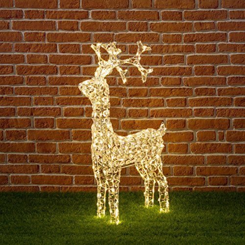 XMASKING Renna in Cristalli acrilici, H90 cm, 200 LED Bianco Caldo, Renne Luminose per Esterno, Decorazioni di Natale, luci Natalizie, Figure Luminose