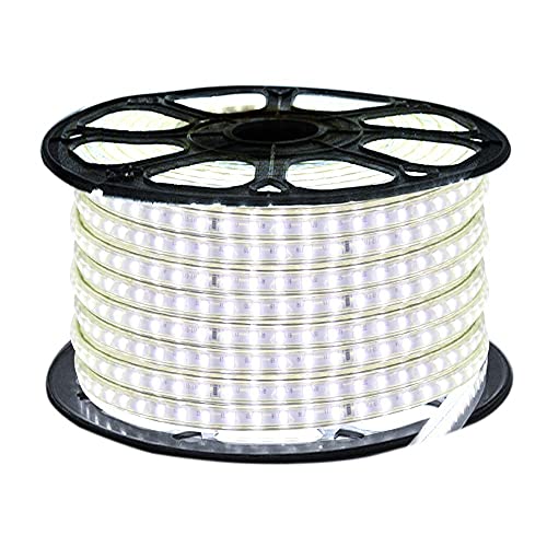 XUNATA Bianco Strisce LED con Interruttore e Alimentatore 220V, 3014 120LED m, IP65 Impermeabile, Flessibile Striscia a LED per Scaletta Tetto Cavi da Cucina Decorazione- 10m