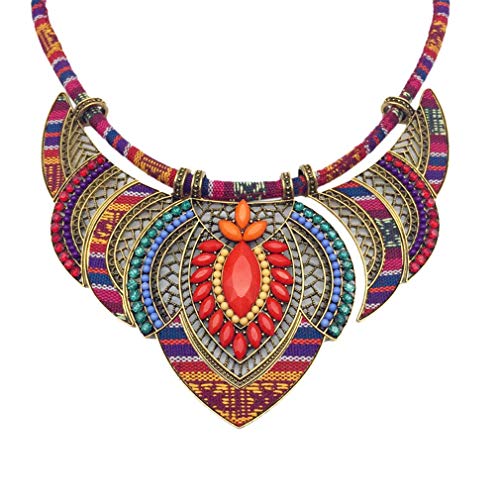 YAZILIND Collana in stile etnico grosso colletto colorato festival tribale perline bavaglino girocollo costume collana, Nessuna pietra preziosa