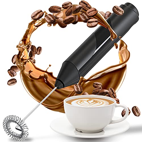 Yearol Frullino montalatte schiumatore elettrico con asta a spirale in acciaio inox per una migliore ossigenazione. Caffè, cappuccino, latte, cioccolata calda, moka, sbattitore d’uova. Nero (1 unità)