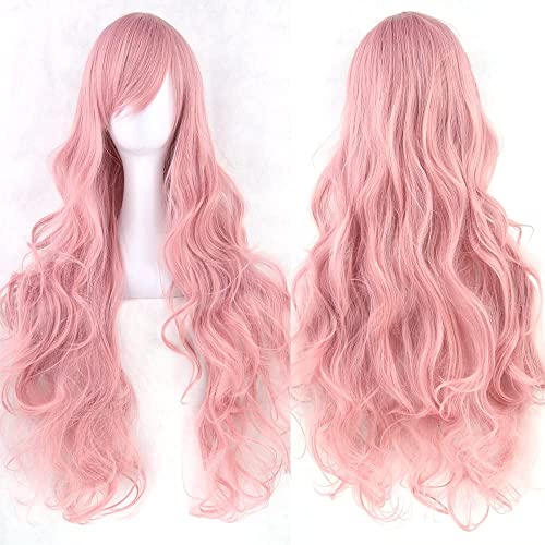 YEESHEDO Parrucca Rouge rosa Cosplay per le donne capelli ondulati lunghi parrucche sintetiche con frangia per Halloween Party Costume anime 32 pollici 80 cm