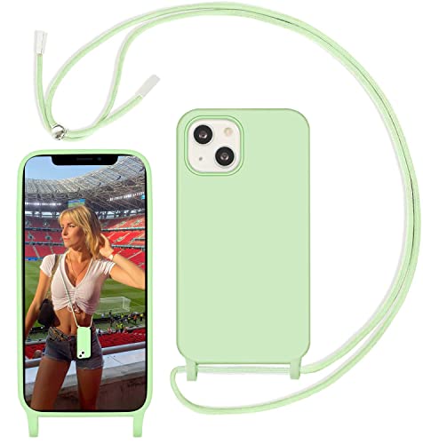 Yojiong Cover con Cordino per iPhone 13 (6.1 ), Custodia con Laccio Collana smartphone Liquido Silicone [Antiurto] [An tiGraffio] [Antiscivolo] Case, Verde