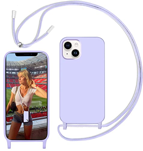 Yojiong Cover con Cordino per iPhone 14 (6.1 ), Custodia con Laccio Collana smartphone Liquido Silicone [Antiurto] [An tiGraffio] [Antiscivolo] Case, Viola Chiaro