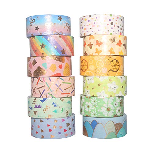 Yubbaex Washi Tape Set di nastri decorativi per fai da te, diario proiettile, artigianato, confezioni regalo, scrapbooking, 12 rotoli