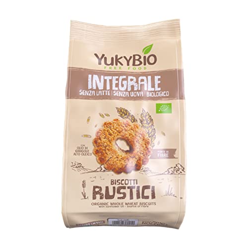 YukyBio, Biscotti Rustici, Biscotti Biologici Integrali Senza Latte, Senza Uova, Vegan, Ricca Fonte di Fibre, 100% Made in Italy, 1 Confezione da 300 gr