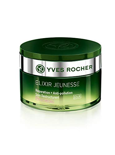 Yves Rocher ELIXIR JEUNESSE cura ristrutturante giorno – pelle secca, crema da giorno Detox & Repair, 1 barattolo di vetro da 50 ml