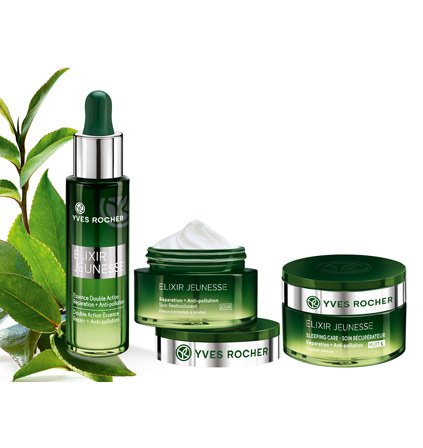 Yves Rocher Elixir JEUNESSE - Kit per la cura del viso Detox contro gli agenti ambientali, con cura diurna e notturna e siero Repair