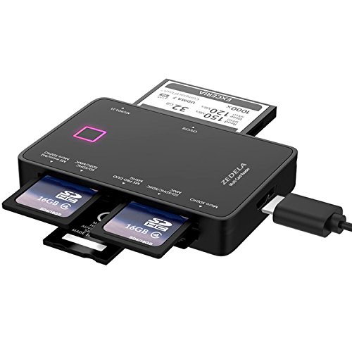 zedela Lettore Schede SD, Lettore Micro SD, 7 in 1 Card Reader USB 3.0  Lettura in Parallelo di più schede di Memoria, Supporta SDXC, SDHC, MMC, CF, MS, XD ECC, Nero