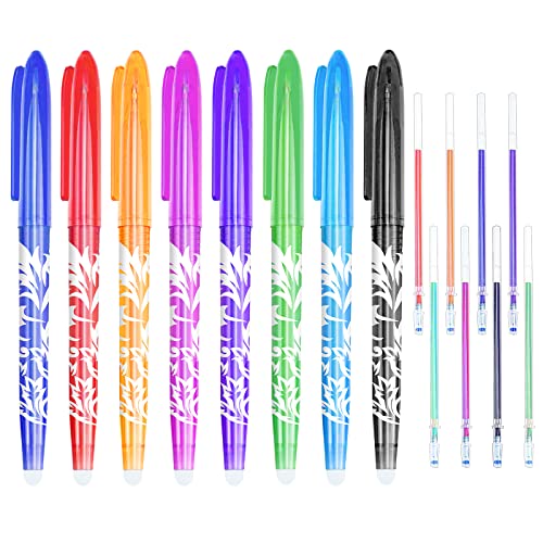 ZORRA 8 penne a sfera gel cancellabili, ad asciugatura rapida, con 8 ricariche, per bambini, adulti, studenti, scuola, ufficio, cancelleria (0,5 mm, 8 colori)