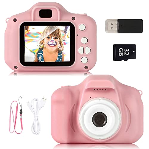ZStarlite Fotocamera Bambini, Macchina Digitale Bambini, 1080P 2.0  HD Selfie Registratore Kids Videocamera, Bambini 3-10 Anni con Scheda SD da 32GB SD, Lettore di Schede (Rosa)