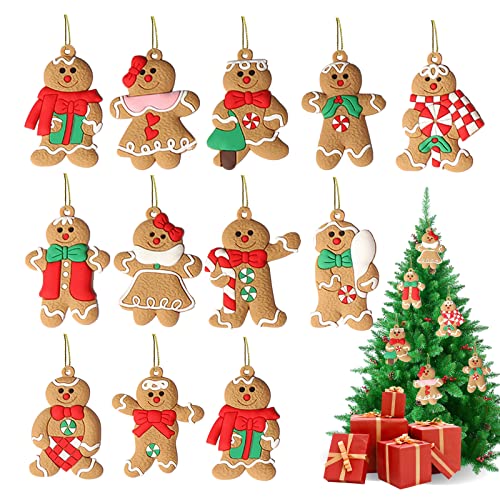 Zueyen Confezione da 12 decorazioni da appendere all albero di Natale, set di ornamenti per albero di Natale, con motivo di pan di zenzero, per feste, feste, accessori fai da te (11 stili di design)
